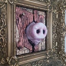 Pig on the wall. 20x20cm Clay and wooden frame.
